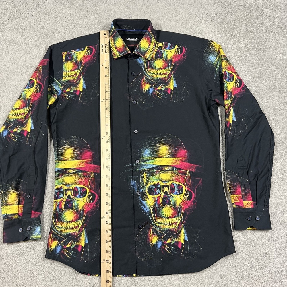 Maceoo Shirt Mens 2/Small Skull Hat Print Button Up Long Sleeve - Picture 5 of 11